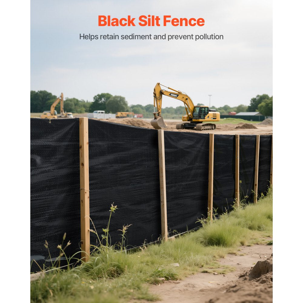 VEVOR Silt Fence Fabric Roll, 3 x 500 ft Erosion Control Fencing, Industrial Grade Tough Polypropylene Fabrics for Sediment Retention, Temporary Fabric for Construction Job Sites