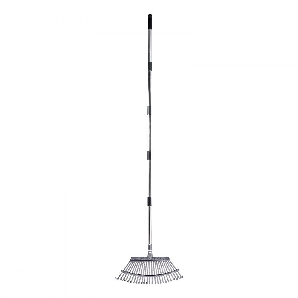VEVOR Leaf Rake, 25 Metal Tines, Adjustable Garden Rake for Lawns with 18.3 Inch Wide Head & 36.4-72.8 Inch Long Handle, Heavy Duty Stainless Steel Small Leaves Tool for Gardening Camping Yard Grass
