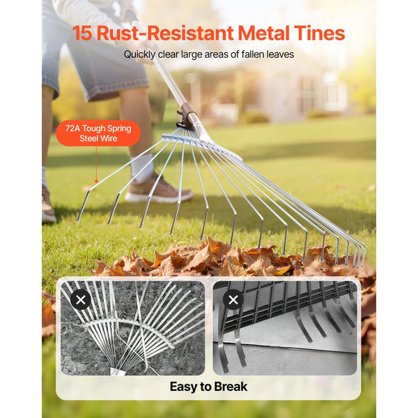 Vevor Leaf Rake Adjustable 15-Tine Steel Garden Rake New – FactoryPure