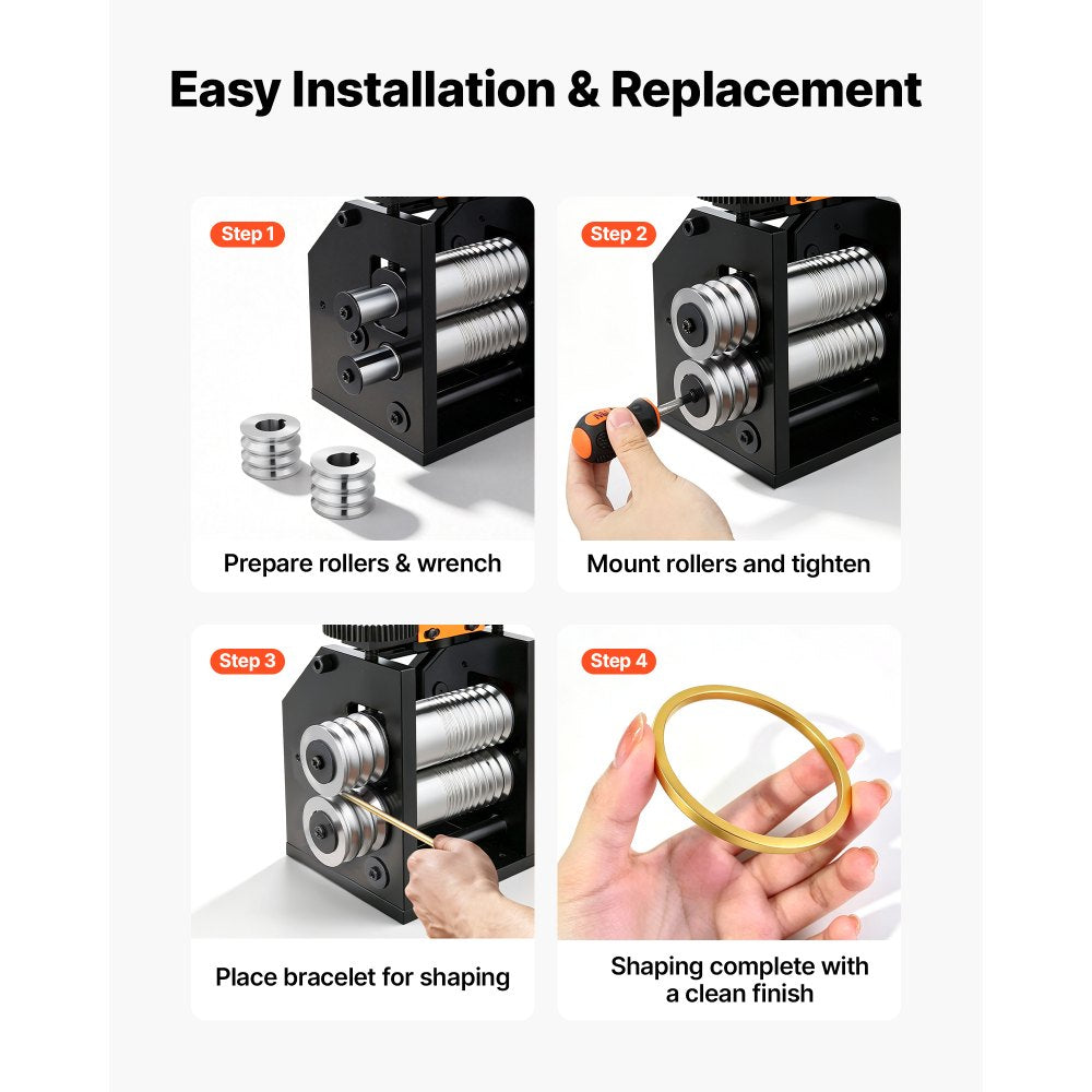 VEVOR Replacement Roller for Rolling Mill 3 Sizes Grooves 2 Square Rollers, Jewelry DIY Tool Accessory Parts, Premium Alloy Steel, Easy Installation, for Pressing Ductile Metals, Gold, Silver, Brass