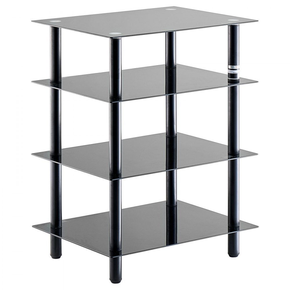VEVOR 4-Tier AV Media Stand, Audio/Video Stand with Strengthened Tempered Glass Shevles for DVD/Cable Boxes/Games Consoles, Media Storage Cabinet for Gaming/Recording Room