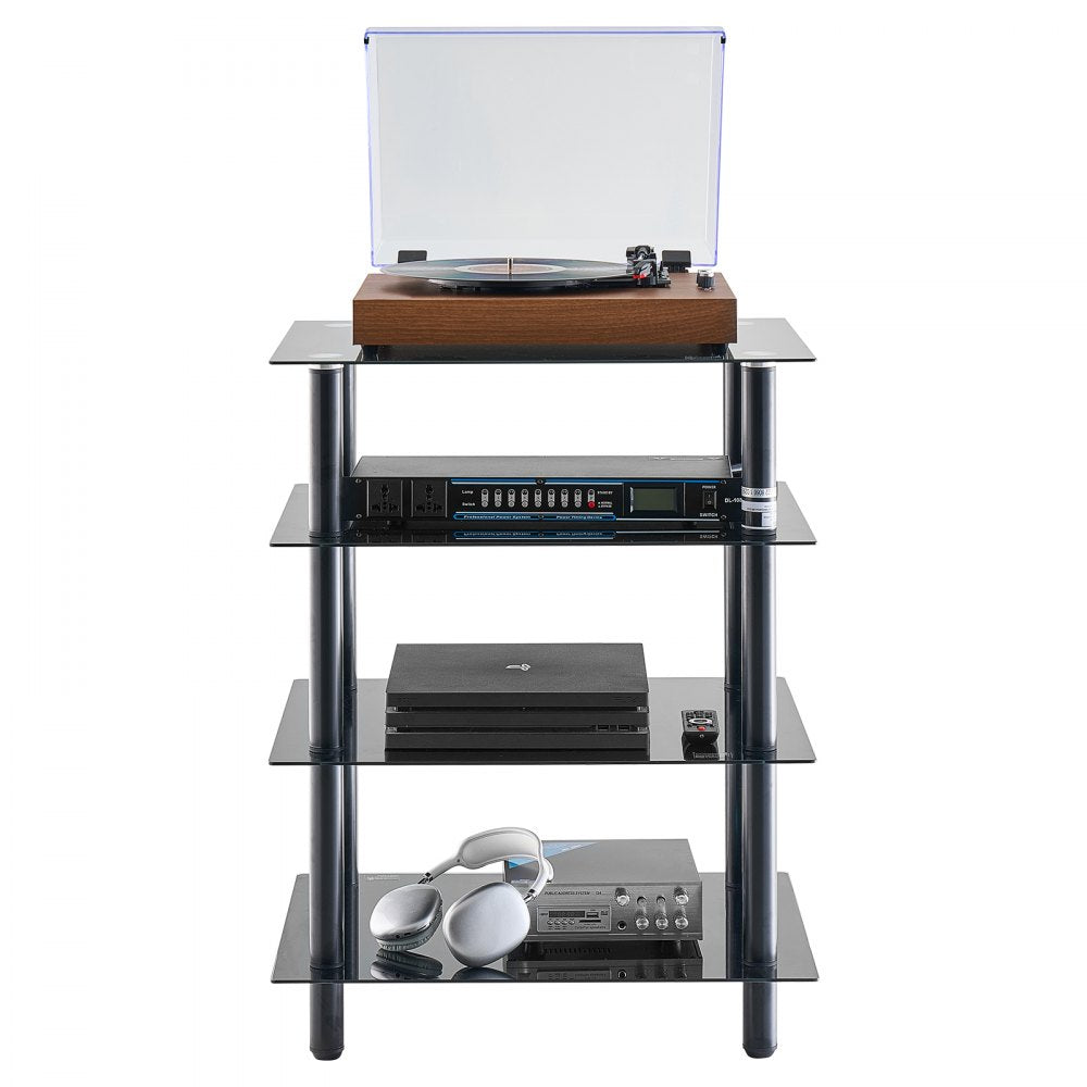 VEVOR 4-Tier AV Media Stand, Audio/Video Stand with Strengthened Tempered Glass Shevles for DVD/Cable Boxes/Games Consoles, Media Storage Cabinet for Gaming/Recording Room