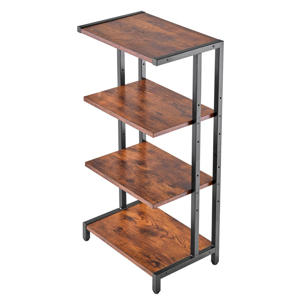 VEVOR 4-Tier AV Media Stand, Corner TV Stand, Height Adjustable Wooden Shelves for DVD Players/Cable Boxes/Games Consoles, Brown