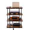 VEVOR 4-Tier AV Media Stand with Power Strips, Corner TV Stand with LED Lights, Height Adjustable Wooden Shelves for DVD Players/Cable Boxes/Games Consoles, Brown