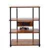 VEVOR 4-Tier AV Media Stand with Power Strips, Corner TV Stand with LED Lights, Height Adjustable Wooden Shelves for DVD Players/Cable Boxes/Games Consoles, Brown