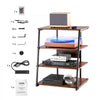 VEVOR 4-Tier AV Media Stand with Power Strips, Corner TV Stand with LED Lights, Height Adjustable Wooden Shelves for DVD Players/Cable Boxes/Games Consoles, Brown