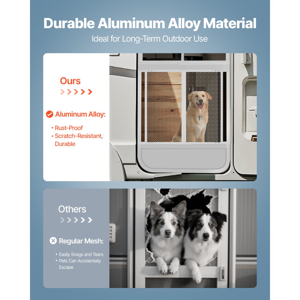VEVOR RV Screen Door Protector, 24 x 26 inch Door Grille, Easy to Install and Disassemble, Reinforced Breathable Protective Mesh, Aluminum Alloy Camper RV Entry Protector for Pet Protection, White