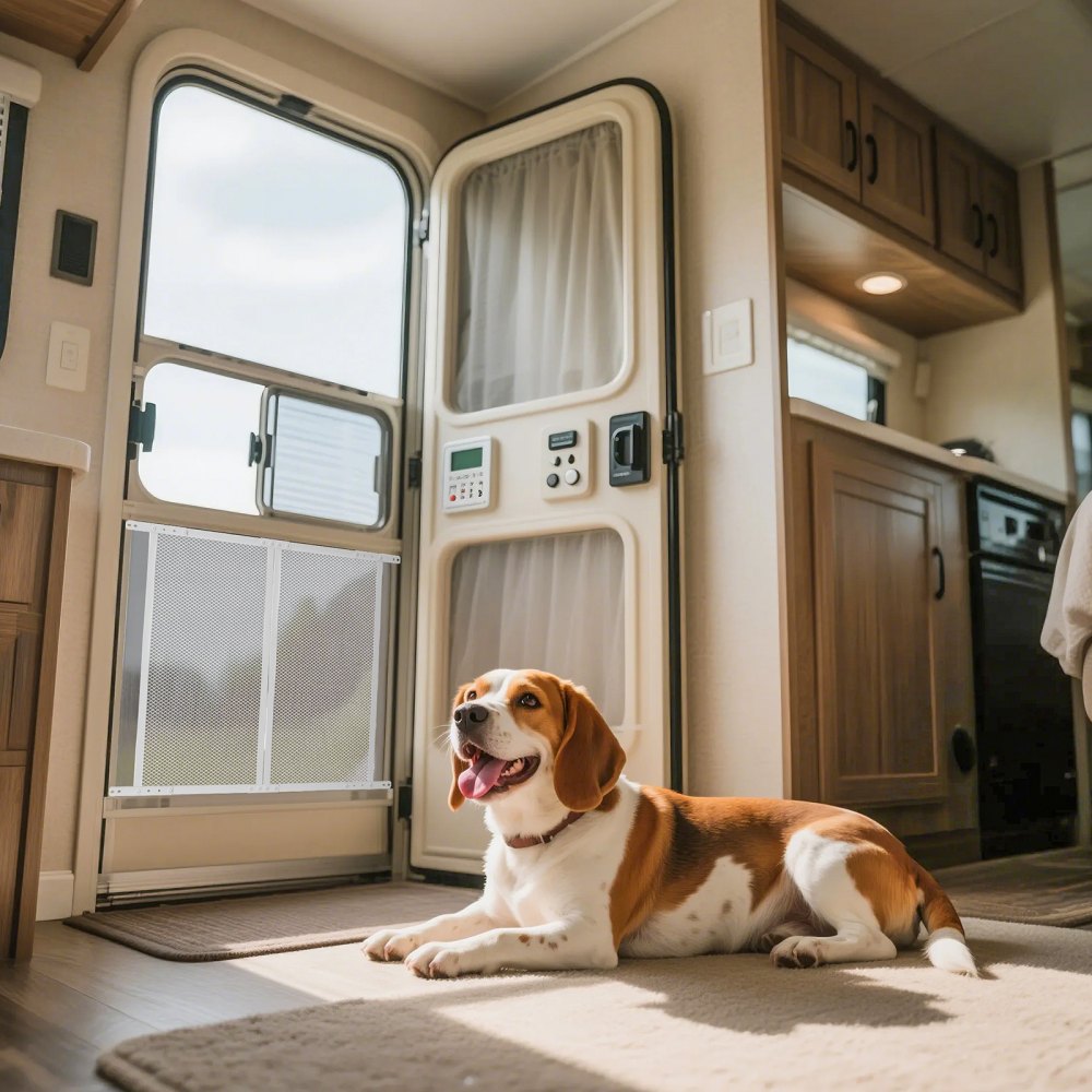 VEVOR RV Screen Door Protector, 24 x 26 inch Door Grille, Easy to Install and Disassemble, Reinforced Breathable Protective Mesh, Aluminum Alloy Camper RV Entry Protector for Pet Protection, White