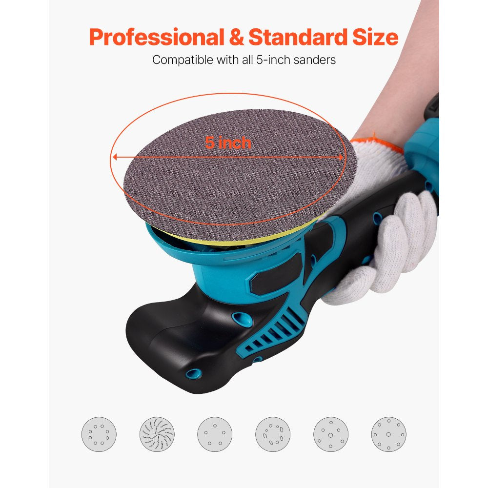 VEVOR 5-inch Mesh Abrasive Sanding Discs 50PCS, Grit 80/120/180/240/320 Assorted Anti-Clogging Ceramic Mesh Sandpapers, Hook-and-Loop Sanding Discs for Metal Wood Plaster, Car Body, Paint Removal