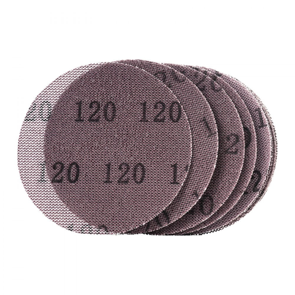 VEVOR 5-inch Mesh Abrasive Sanding Discs 50PCS, Grit 80/120/180/240/320 Assorted Anti-Clogging Ceramic Mesh Sandpapers, Hook-and-Loop Sanding Discs for Metal Wood Plaster, Car Body, Paint Removal
