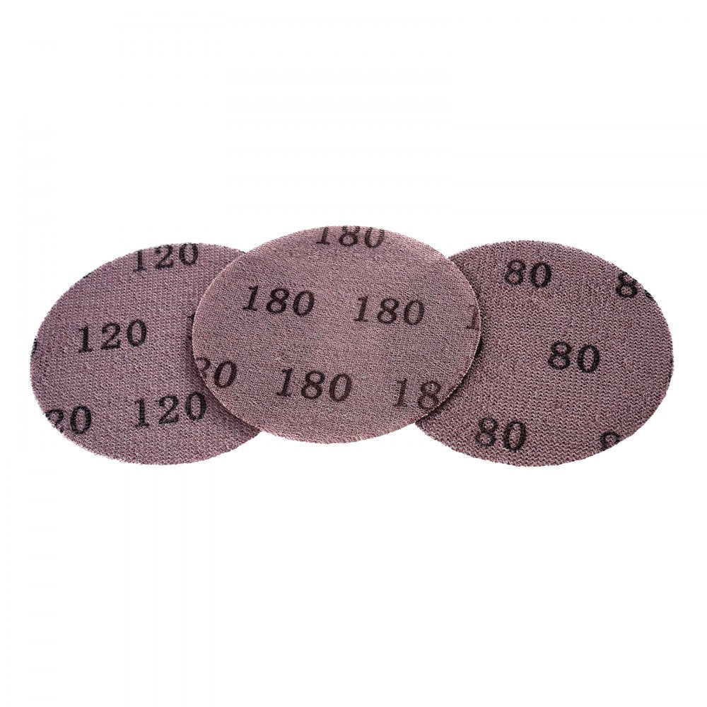 VEVOR 5-inch Mesh Abrasive Sanding Discs 50PCS, Grit 80/120/180/240/320 Assorted Anti-Clogging Ceramic Mesh Sandpapers, Hook-and-Loop Sanding Discs for Metal Wood Plaster, Car Body, Paint Removal