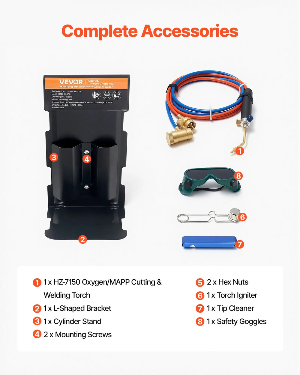 VEVOR Oxygen Propane Torch Kit, Brass Welding Torch for Oxygen MAPP Gas with Dual Pressure Gauges, Portable Oxy-Propane MAPP Brazing Tool Kit with Cylinder Rack for Welding, Soldering, Metal Heating