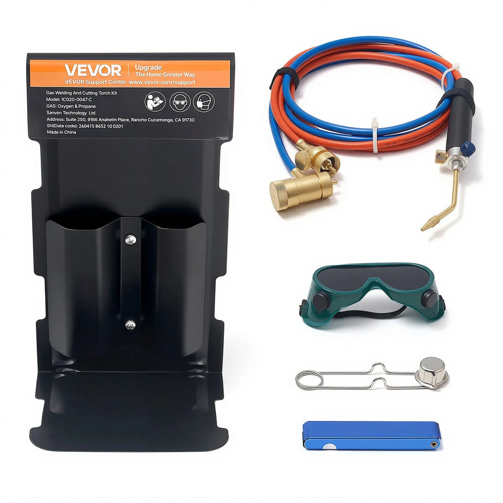 VEVOR Oxygen Propane Torch Kit, Brass Welding Torch for Oxygen MAPP Gas with Dual Pressure Gauges, Portable Oxy-Propane MAPP Brazing Tool Kit with Cylinder Rack for Welding, Soldering, Metal Heating