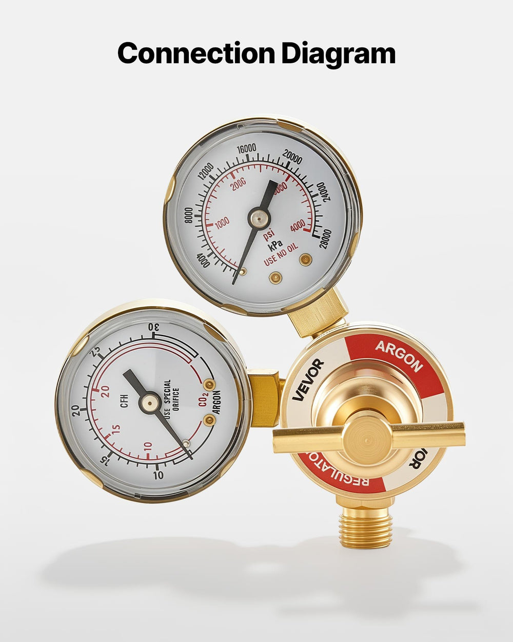 VEVOR Argon Regulator Gauge, Argon CO2 Regulator Welding Gas Gauges for TIG/MIG Welding - with 8.2FT Rubber Hoses, 0-60 SCFH, 0-4000 PSI Inlet Pressure, CGA580 Inlet Connection