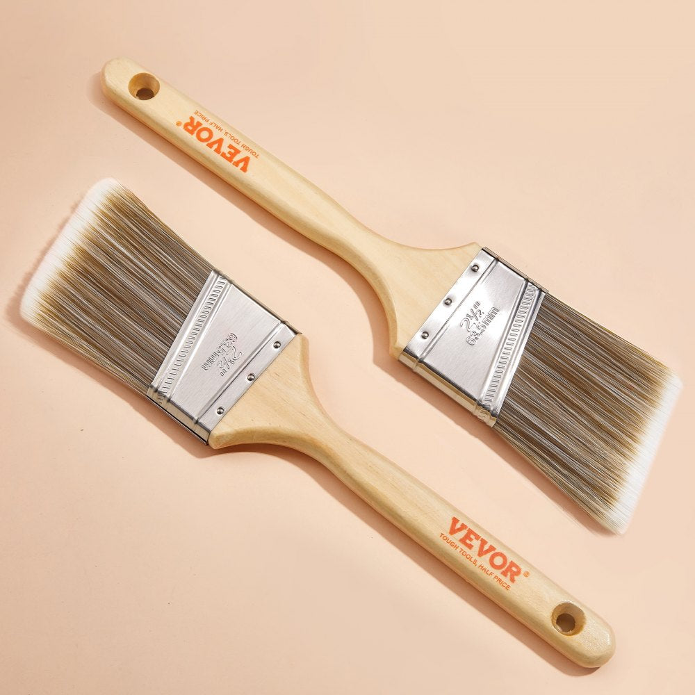 VEVOR Paint Brushes, 12 Piece Angle Paint Brush, Treated Wood Handle, Paint Brush Set for All Latex and Oil Paints & Stains, Wood Stain Brushes for Cabinets, Walls, Fences, Interior & Exterior Use
