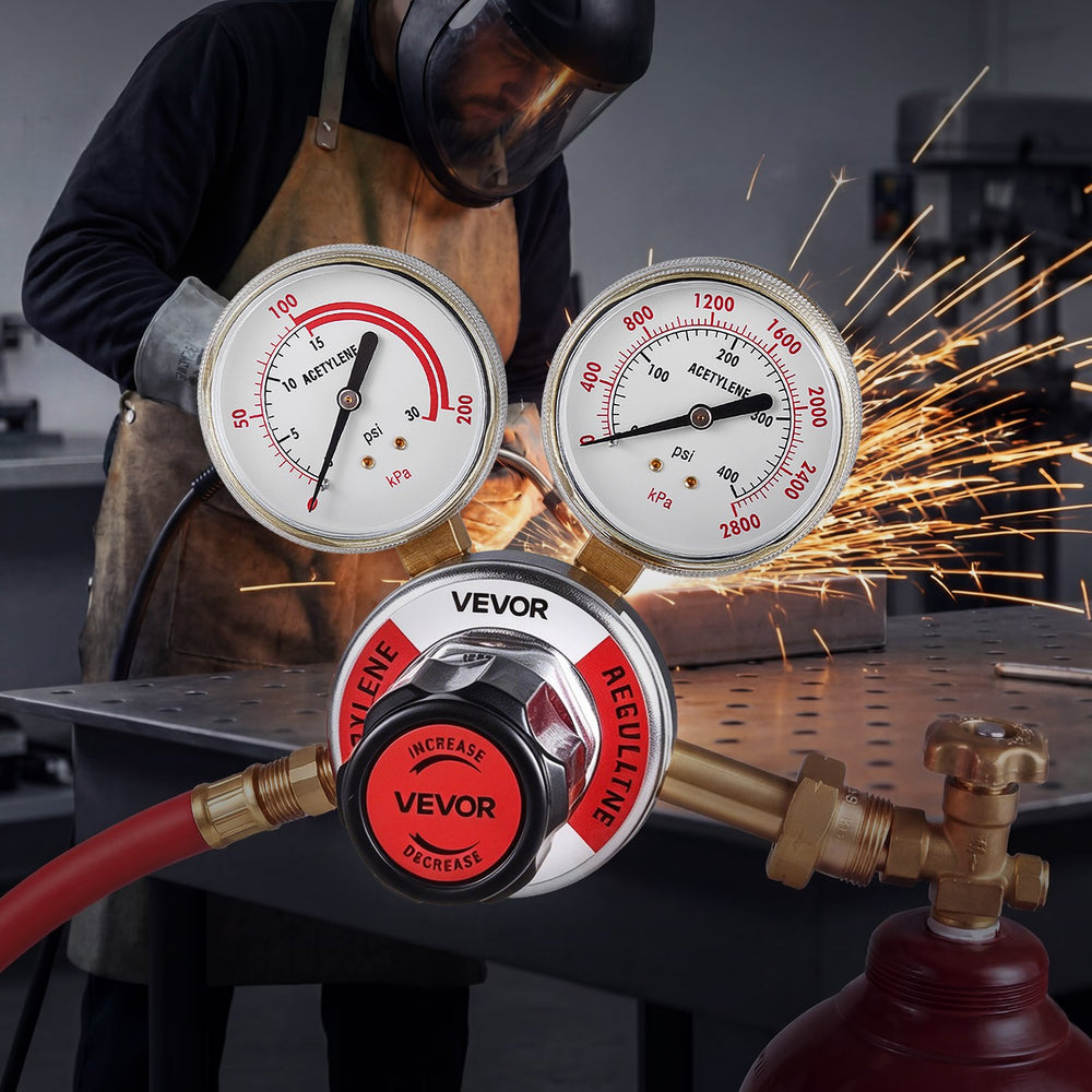 VEVOR Oxygen Acetylene Regulator Set, Oxy-Acetylene Regulators, 0-4000PSI and 0-400PSI Welding Gas Gauges with CGA-540/CGA-510 Inlet Connection & 9/16"-18 Outlet Connection, PC Knob Adjustment