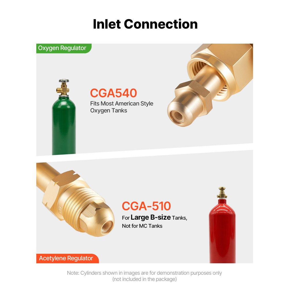 VEVOR Oxygen Acetylene Regulator Set, Oxy-Acetylene Regulators, 0-4000PSI and 0-400PSI Welding Gas Gauges with CGA-540/CGA-510 Inlet Connection & 9/16"-18 Outlet Connection, T-Handle Adjustment