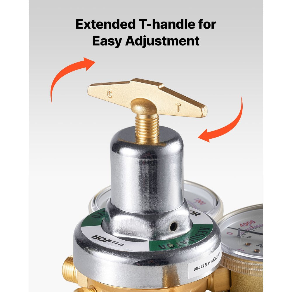 VEVOR Oxygen Acetylene Regulator Set, Oxy-Acetylene Regulators, 0-4000PSI and 0-400PSI Welding Gas Gauges with CGA-540/CGA-510 Inlet Connection & 9/16"-18 Outlet Connection, T-Handle Adjustment