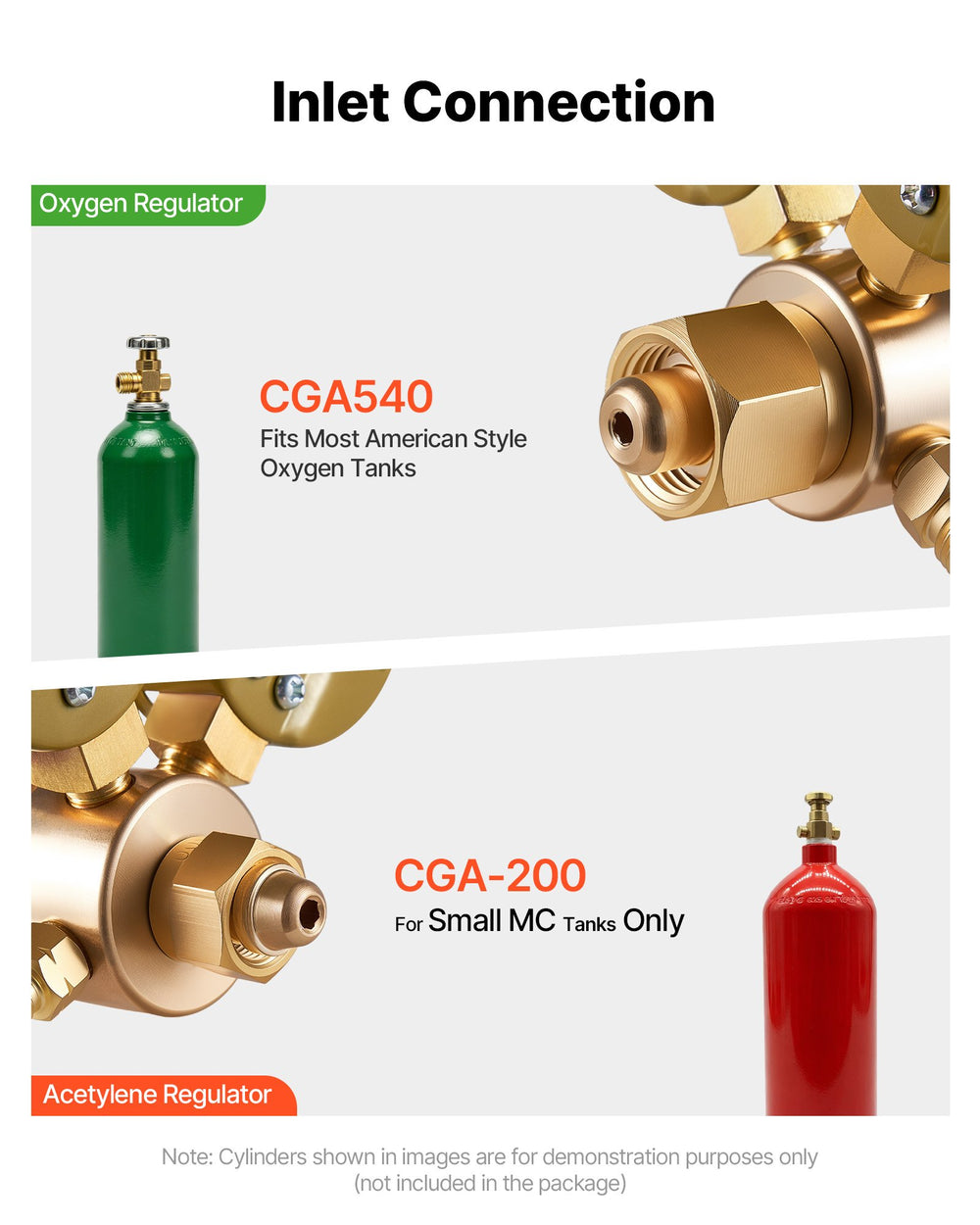 VEVOR Oxygen Acetylene Regulator Set, Oxy-Acetylene Regulators, 0-4000PSI and 0-400PSI Welding Gas Gauges with CGA-540/CGA-200 Inlet Connection & 3/8"-24 Outlet Connection, T-Handle Adjustment