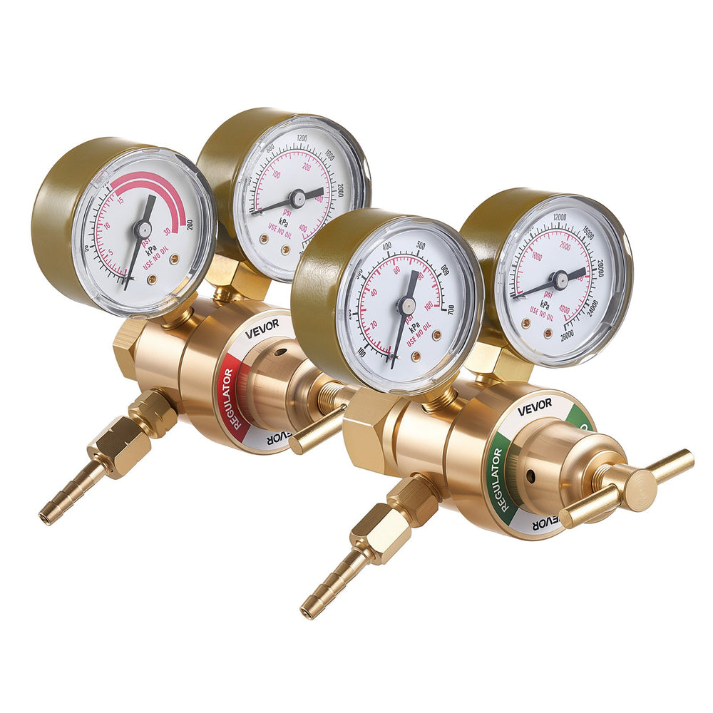 VEVOR Oxygen Acetylene Regulator Set, Oxy-Acetylene Regulators, 0-4000PSI and 0-400PSI Welding Gas Gauges with CGA-540/CGA-200 Inlet Connection & 3/8"-24 Outlet Connection, T-Handle Adjustment