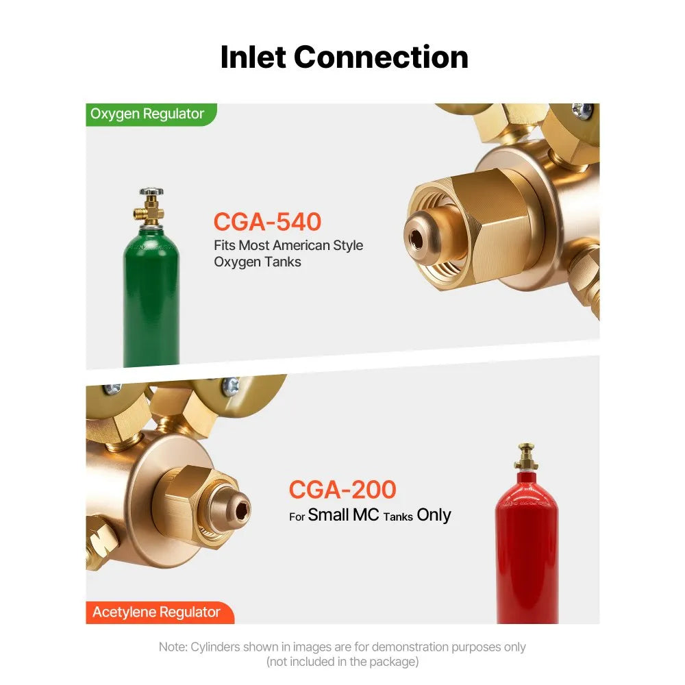 VEVOR Oxygen Acetylene Regulator Set, Oxy-Acetylene Regulators, 0-4000PSI and 0-400PSI Welding Gas Gauges with CGA-540/CGA-200 Inlet Connection & 9/16"-18 Outlet Connection, T-Handle Adjustment