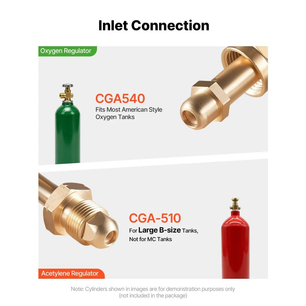 VEVOR Oxygen Acetylene Regulator Set, Oxy-Acetylene Regulators, 0-4000PSI and 0-500PSI Welding Gas Gauges with CGA-540/CGA-510 Inlet Connection & 9/16"-18 Outlet Connection, PC Knob Adjustment