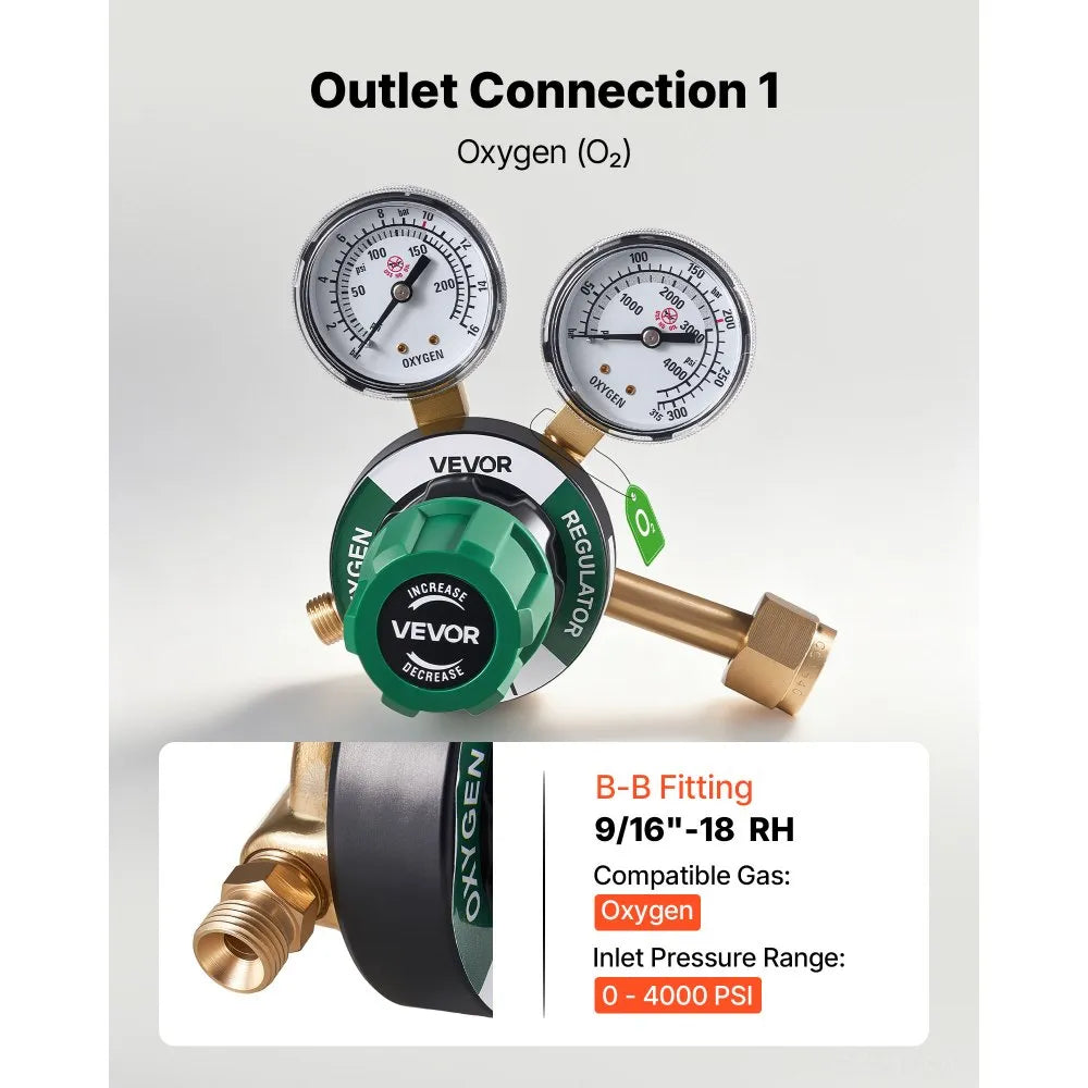 VEVOR Oxygen Acetylene Regulator Set, Oxy-Acetylene Regulators, 0-4000PSI and 0-500PSI Welding Gas Gauges with CGA-540/CGA-510 Inlet Connection & 9/16"-18 Outlet Connection, PC Knob Adjustment
