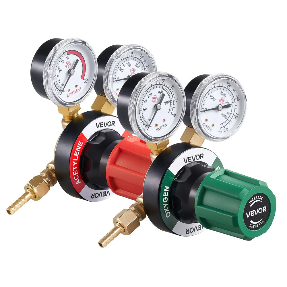 VEVOR Oxygen Acetylene Regulator Set, Oxy-Acetylene Regulators, 0-4000PSI and 0-500PSI Welding Gas Gauges with CGA-540/CGA-510 Inlet Connection & 9/16"-18 Outlet Connection, PC Knob Adjustment