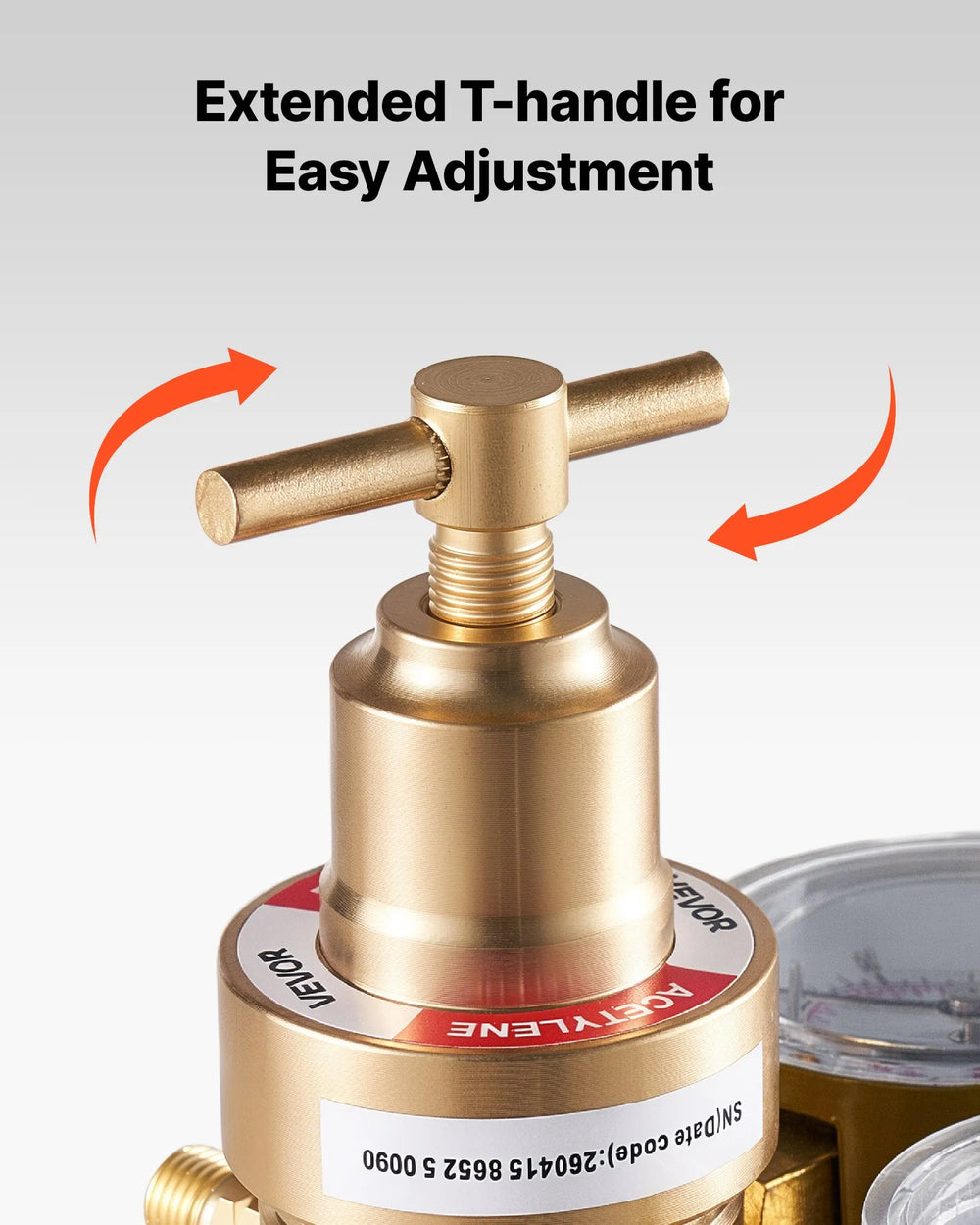VEVOR Acetylene Regulator, Precise Acetylene Regulator, 0-400PSI Welding Gas Gauge with CGA-200 Inlet Connection & 9/16"-18 LH Outlet Connection, T-Handle Adjustment