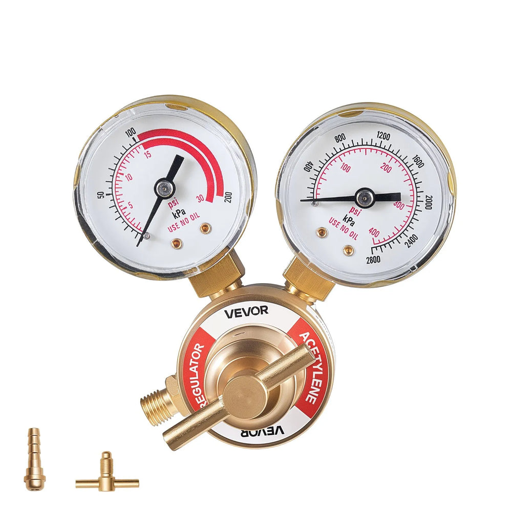 VEVOR Acetylene Regulator, Precise Acetylene Regulator, 0-400PSI Welding Gas Gauge with CGA-200 Inlet Connection & 9/16"-18 LH Outlet Connection, T-Handle Adjustment