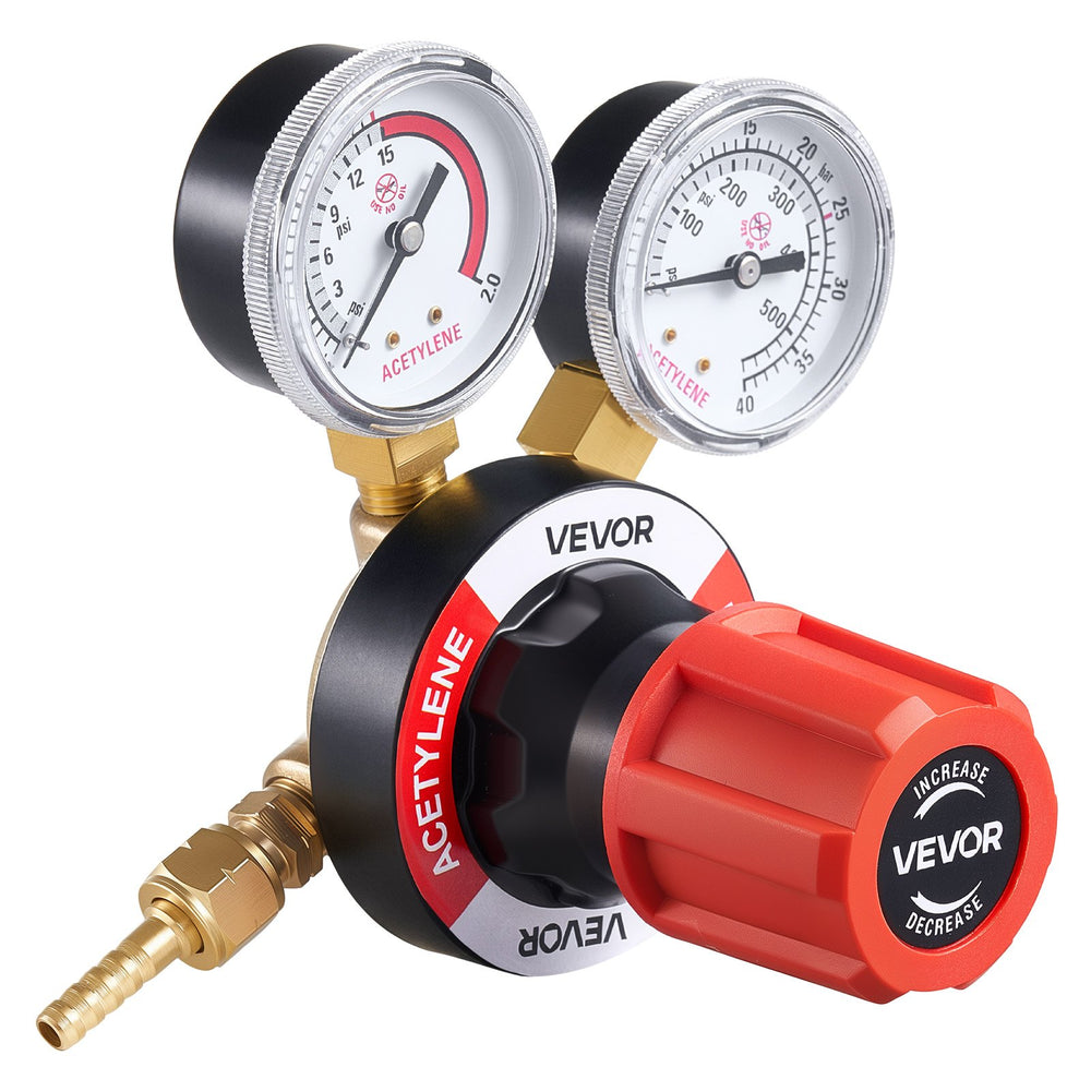 VEVOR Acetylene Regulator, Precise Acetylene Regulator, 0-500PSI Welding Gas Gauge with CGA-510 Inlet Connection & 9/16"-18 LH Outlet Connection, PC Knob Adjustment