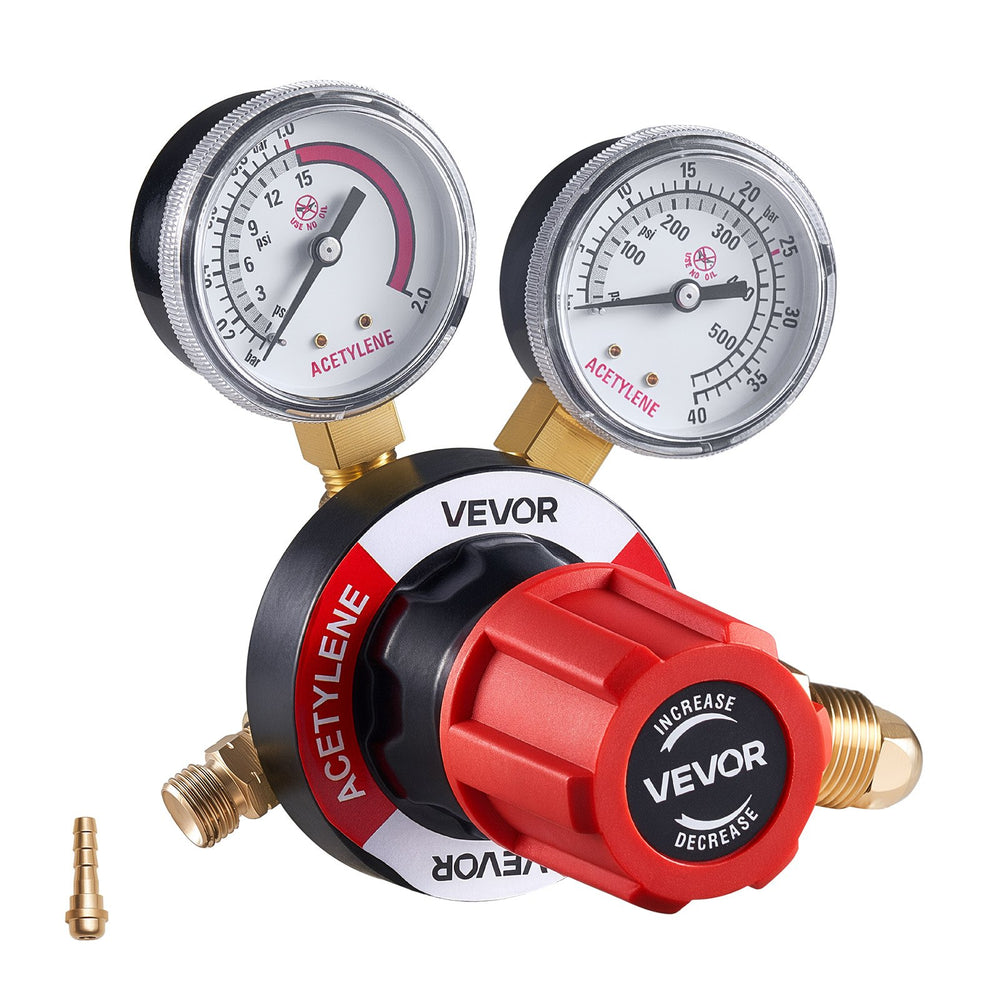 VEVOR Acetylene Regulator, Precise Acetylene Regulator, 0-500PSI Welding Gas Gauge with CGA-510 Inlet Connection & 9/16"-18 LH Outlet Connection, PC Knob Adjustment