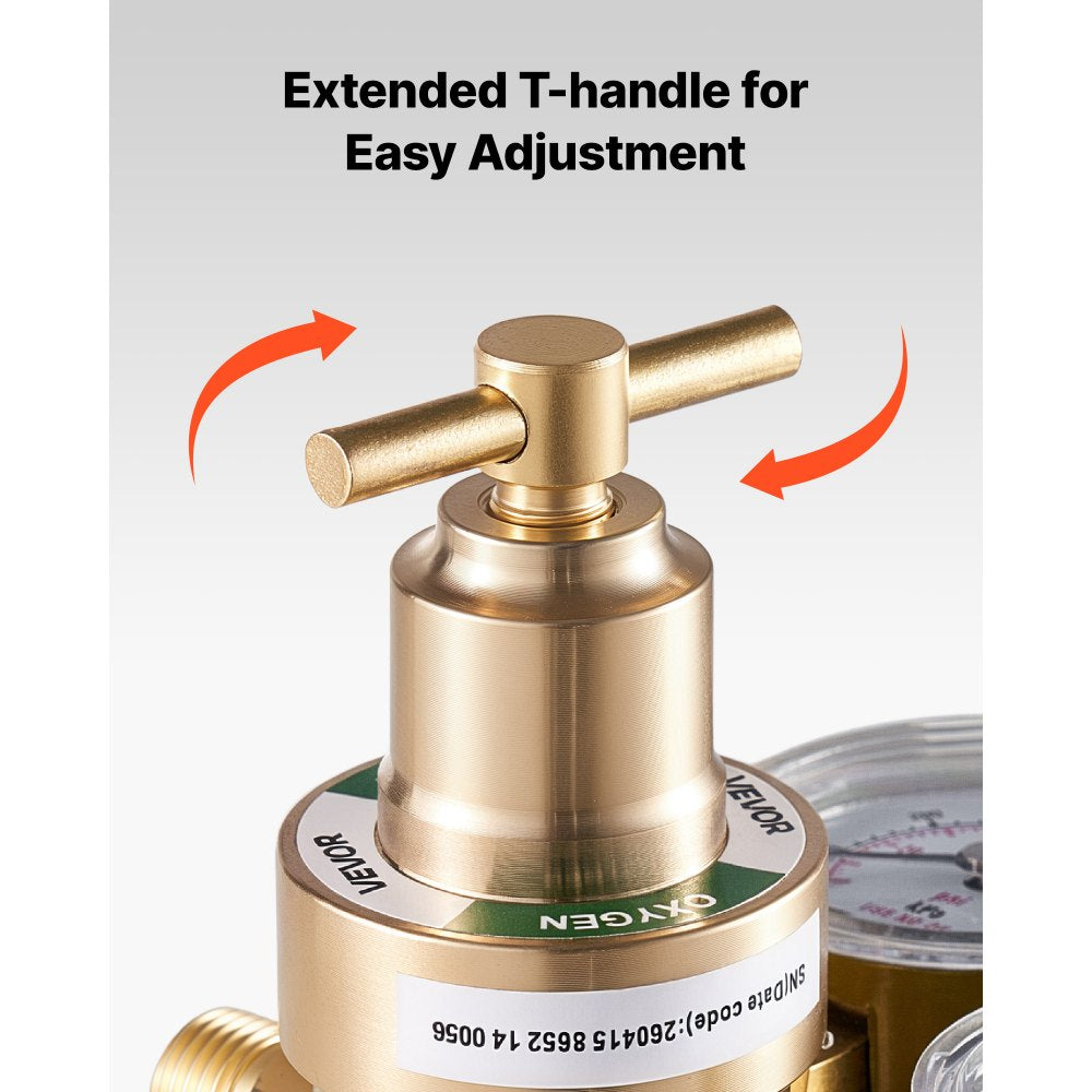 VEVOR Oxygen Regulator, Precise Oxy Regulator, 0-4000PSI Welding Gas Gauge with CGA-540 Inlet Connection & 9/16"-18 RH Outlet Connection, T-Handle Adjustment
