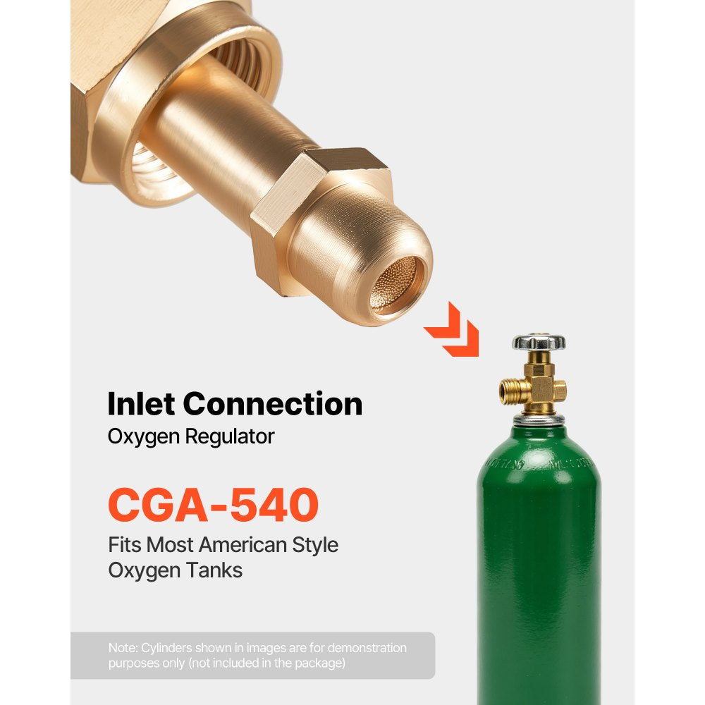 VEVOR Oxygen Regulator, Precise Oxy Regulator, 0-4000PSI Welding Gas Gauge with CGA-540 Inlet Connection & 9/16"-18 RH Outlet Connection, PC Knob Adjustment
