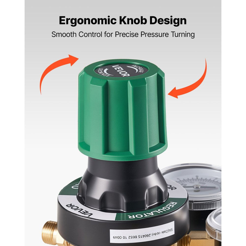 VEVOR Oxygen Regulator, Precise Oxy Regulator, 0-4000PSI Welding Gas Gauge with CGA-540 Inlet Connection & 9/16"-18 RH Outlet Connection, PC Knob Adjustment