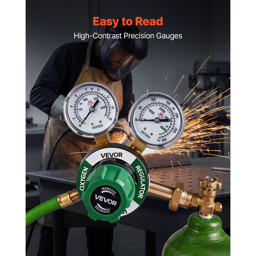 VEVOR Oxygen Regulator, Precise Oxy Regulator, 0-4000PSI Welding Gas Gauge with CGA-540 Inlet Connection & 9/16"-18 RH Outlet Connection, PC Knob Adjustment