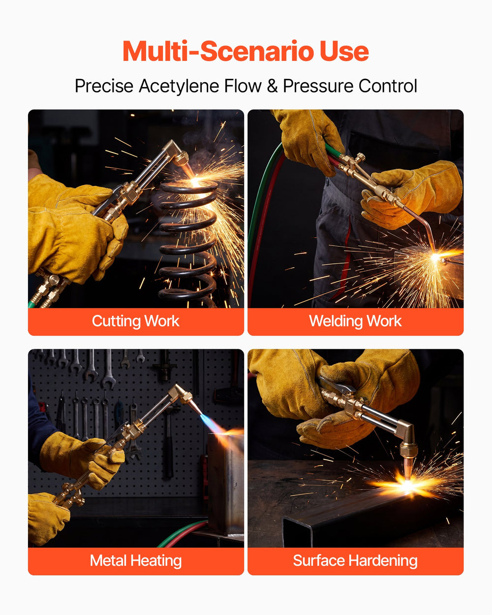 VEVOR Oxygen Acetylene Torch Kit with Check Valves, Gas Welding Cutting Torch Kit, Heavy Duty Oxy Acetylene Brazing Set with 15FT Twin-Hose, 1 Cutting Tip, 3 Welding Tips, 2 Gas Regulators & Tool Bag
