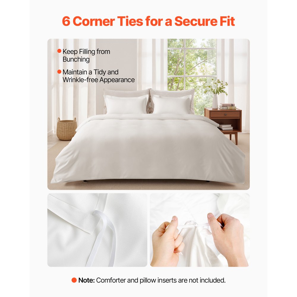 VEVOR King Duvet Cover Set, 100% Cotton, 3 Pieces Bedding Set King Size with 1 Duvet Cover 104 x 90 in and 2 Pillow Shams 20 x 36 in, Soft Breathable, Double Zipper Closure, for Home Bedding, White