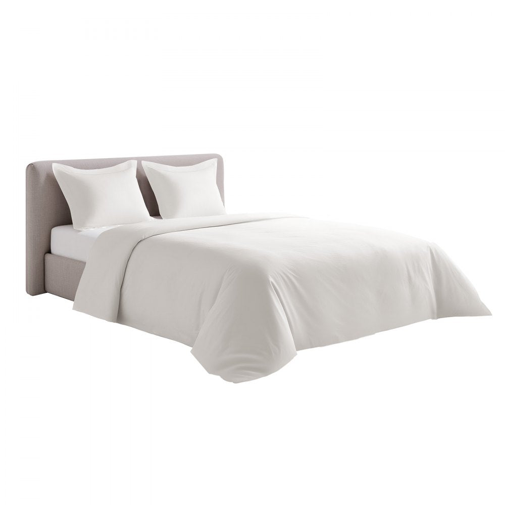 VEVOR Queen Duvet Cover Set, 100% Cotton, 3 Pieces Bedding Set Queen Size with 1 Duvet Cover 90 x 90 in and 2 Pillow Shams 20 x 26 in, Soft Breathable, Double Zipper Closure, for Home Bedding, White