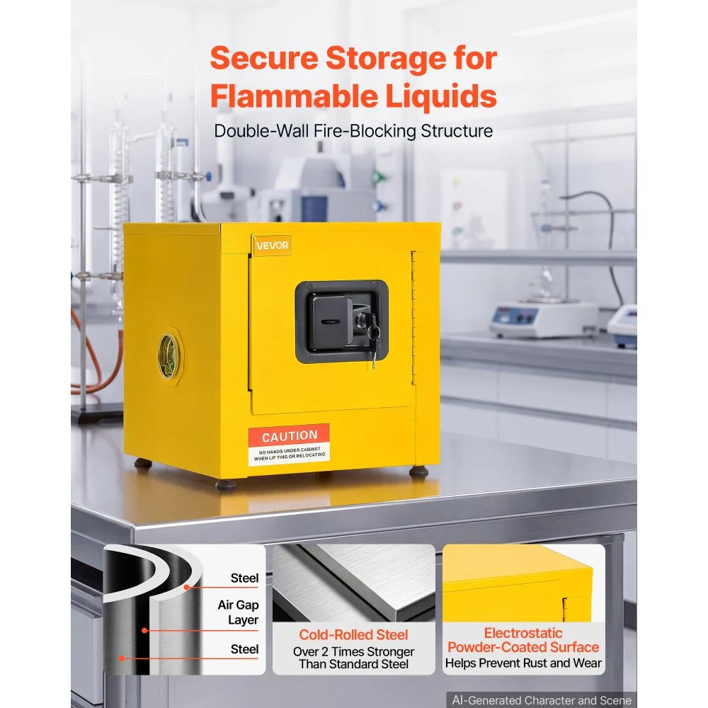 VEVOR Flammable Storage Cabinet, 13" x 13" x 13", Industrial Fire Cabinet, Double-Wall Cold Rolled Steel Hazardous Storage Safety Cabinet, Fire & Explosion-Proof with Lock for Factories Labs Workshops