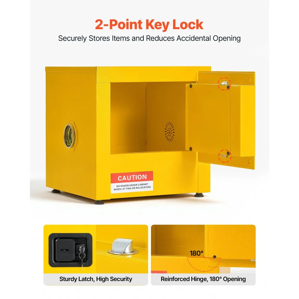 VEVOR Flammable Storage Cabinet, 13" x 13" x 13", Industrial Fire Cabinet, Double-Wall Cold Rolled Steel Hazardous Storage Safety Cabinet, Fire & Explosion-Proof with Lock for Factories Labs Workshops