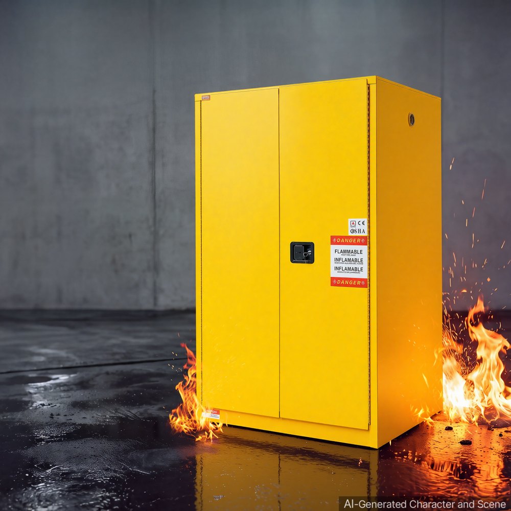 VEVOR Flammable Storage Cabinet, 34" x 43" x 70", Industrial Fire Cabinet, Fire & Explosion Proof, Double-Wall Cold Rolled Steel, 2-Door Hazardous Safety Cabinet with 2 Adjustable Shelves & Key Lock