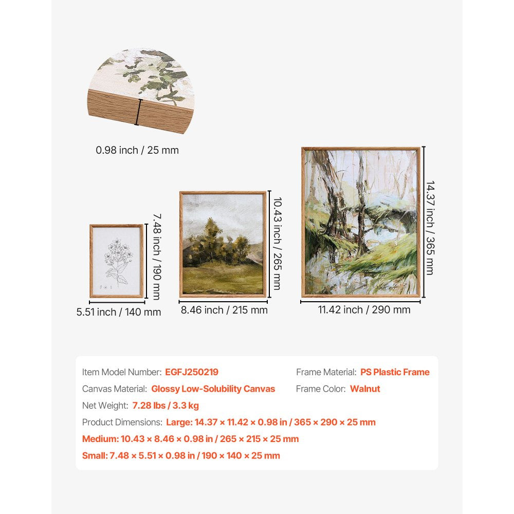 VEVOR 16 PCS Framed Wall Art Prints, Vintage Eclectic Art Decor, Gallery Wall Prints with 3 Sizes for Flexible Combinations, High Gloss & Low-Solubility Canvas, for Living Room, Bedroom, Bathroom