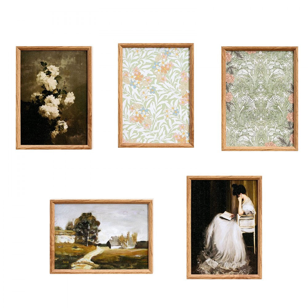 VEVOR 16 PCS Framed Wall Art Prints, Vintage Eclectic Art Decor, Gallery Wall Prints with 3 Sizes for Flexible Combinations, High Gloss & Low-Solubility Canvas, for Living Room, Bedroom, Bathroom