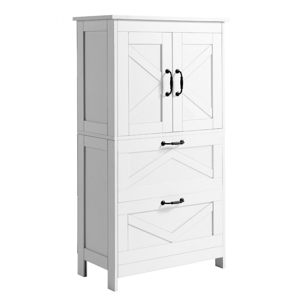 VEVOR Bathroom Floor Cabinet, 4-Tier, Wooden Storage Organizer with 2 Doors and Adjustable Shelf, Modern Bathroom Furniture Home Decor Freestanding Cupboard for Kitchen/Living Room/Entryway Use, White