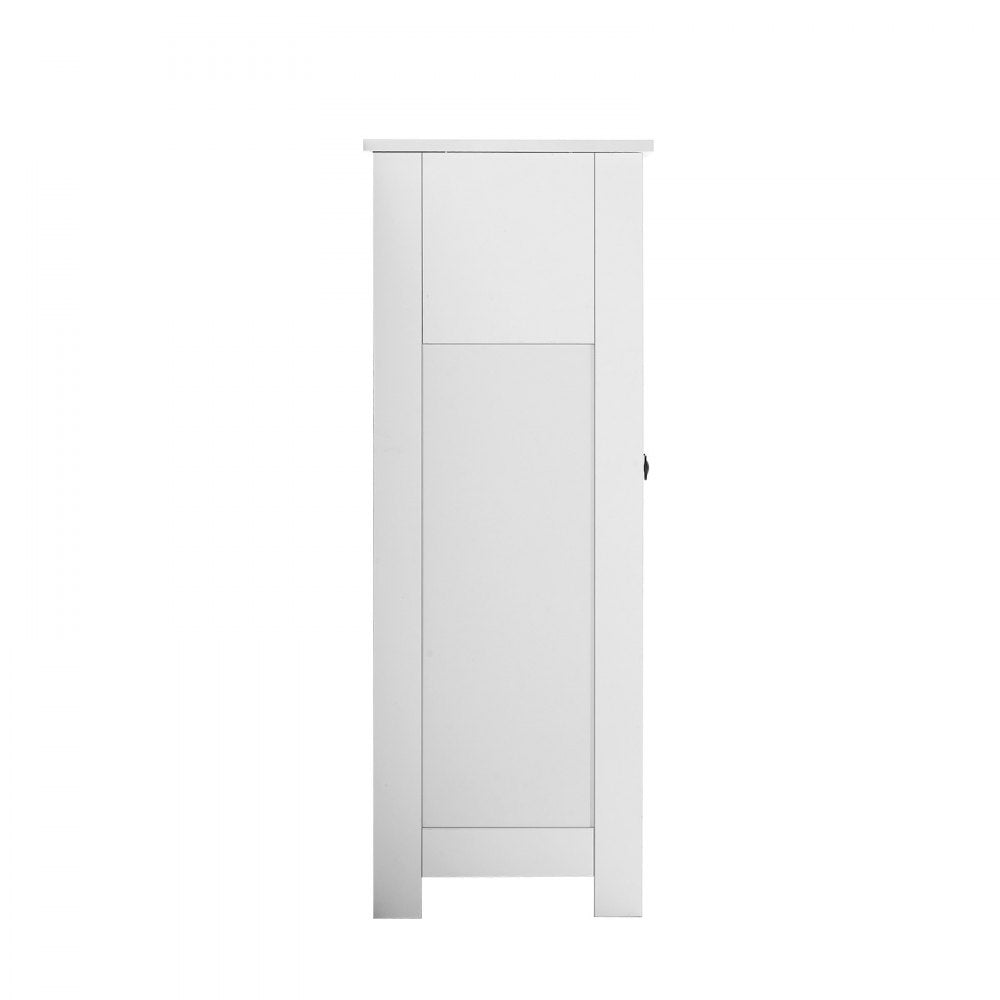 VEVOR Bathroom Floor Cabinet, 3-Tier, Wooden Storage Organizer with 2 Doors, 4 Drawers and Adjustable Shelf, Modern Home Furniture Freestanding Cupboard for Kitchen/Living Room/Entryway Use, White