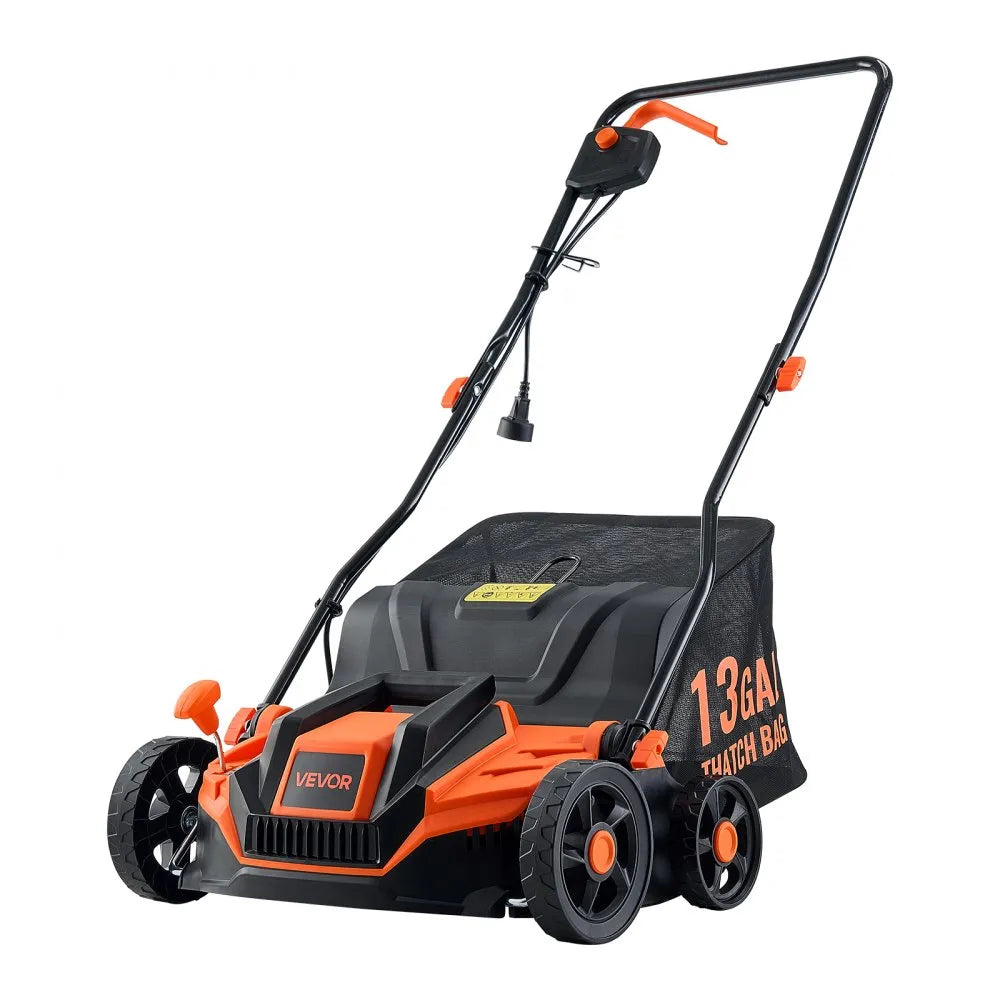 VEVOR 2-in-1 Electric Dethatcher and Scarifier, 13-Inch 13 Amp, Corded Lawn Dethatcher with 13-Gallon Thatch Collection Bag, 5-Position Depth Adjustment, Walk Behind Machine for Garden Yard Grass