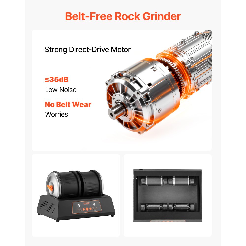 VEVOR Rock Tumbler 8 lbs Double Barrel 4 Speed Settings Rock Polishing Kit, for Adults Beginners and Hobbyists, 9-Day Polishing Timer, Double Barrel, Large Capacity, Rock Polisher Kit with Adapter