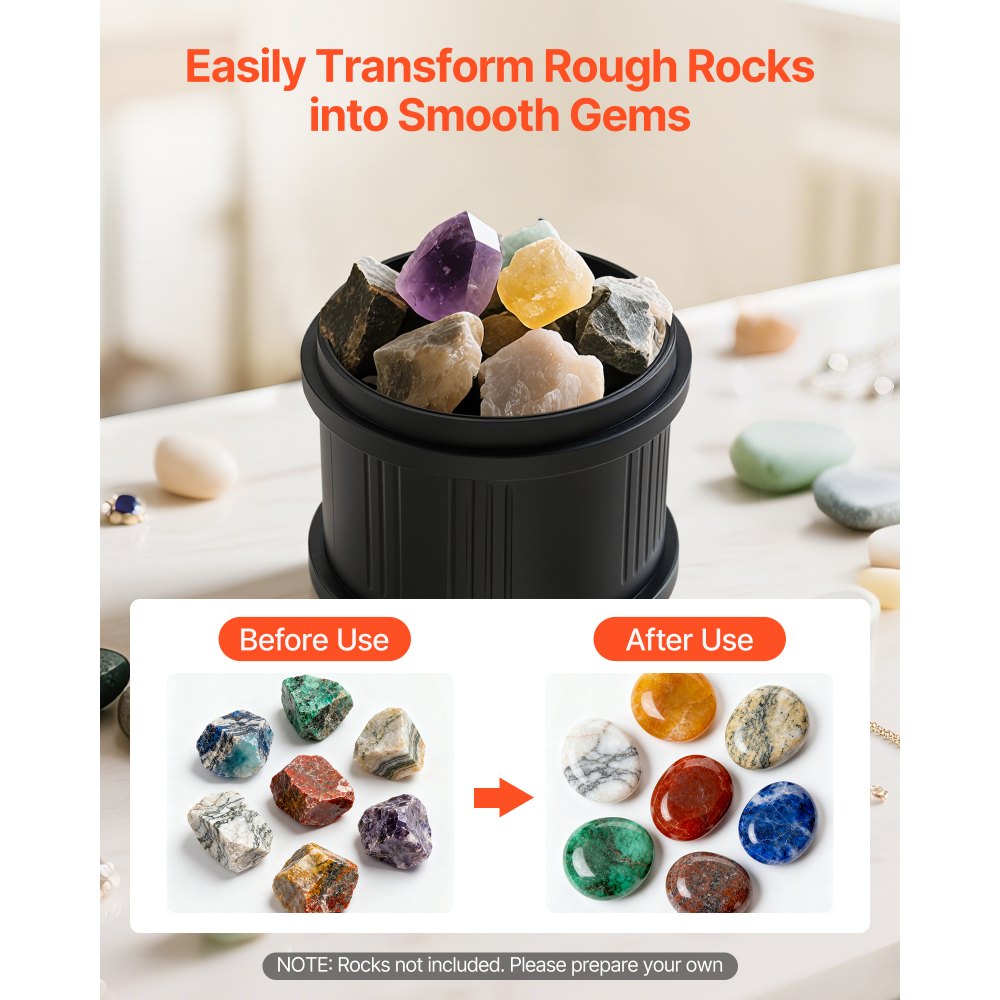 VEVOR Rock Tumbler 8 lbs Double Barrel 4 Speed Settings Rock Polishing Kit, for Adults Beginners and Hobbyists, 9-Day Polishing Timer, Double Barrel, Large Capacity, Rock Polisher Kit with Adapter