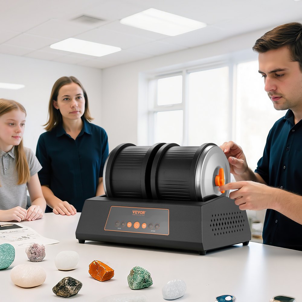 VEVOR Rock Tumbler 8 lbs Double Barrel 4 Speed Settings Rock Polishing Kit, for Adults Beginners and Hobbyists, 9-Day Polishing Timer, Double Barrel, Large Capacity, Rock Polisher Kit with Adapter